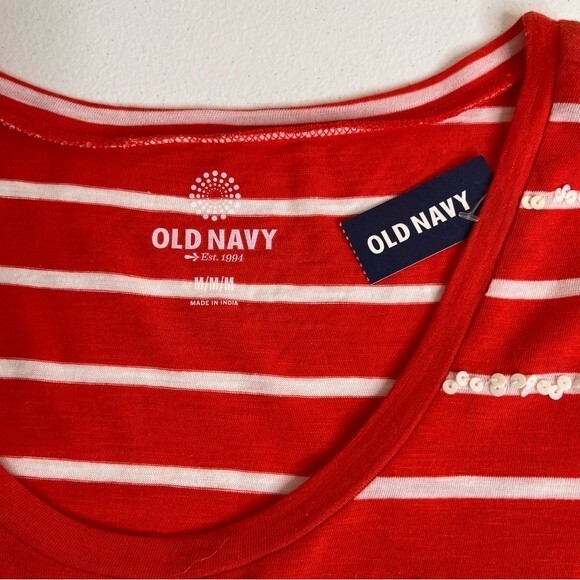 NWT Old Navy Long Sleeve Sparkle Red Stripe Scoop Neck Sequin T Shirt Women Med - Picture 7 of 13